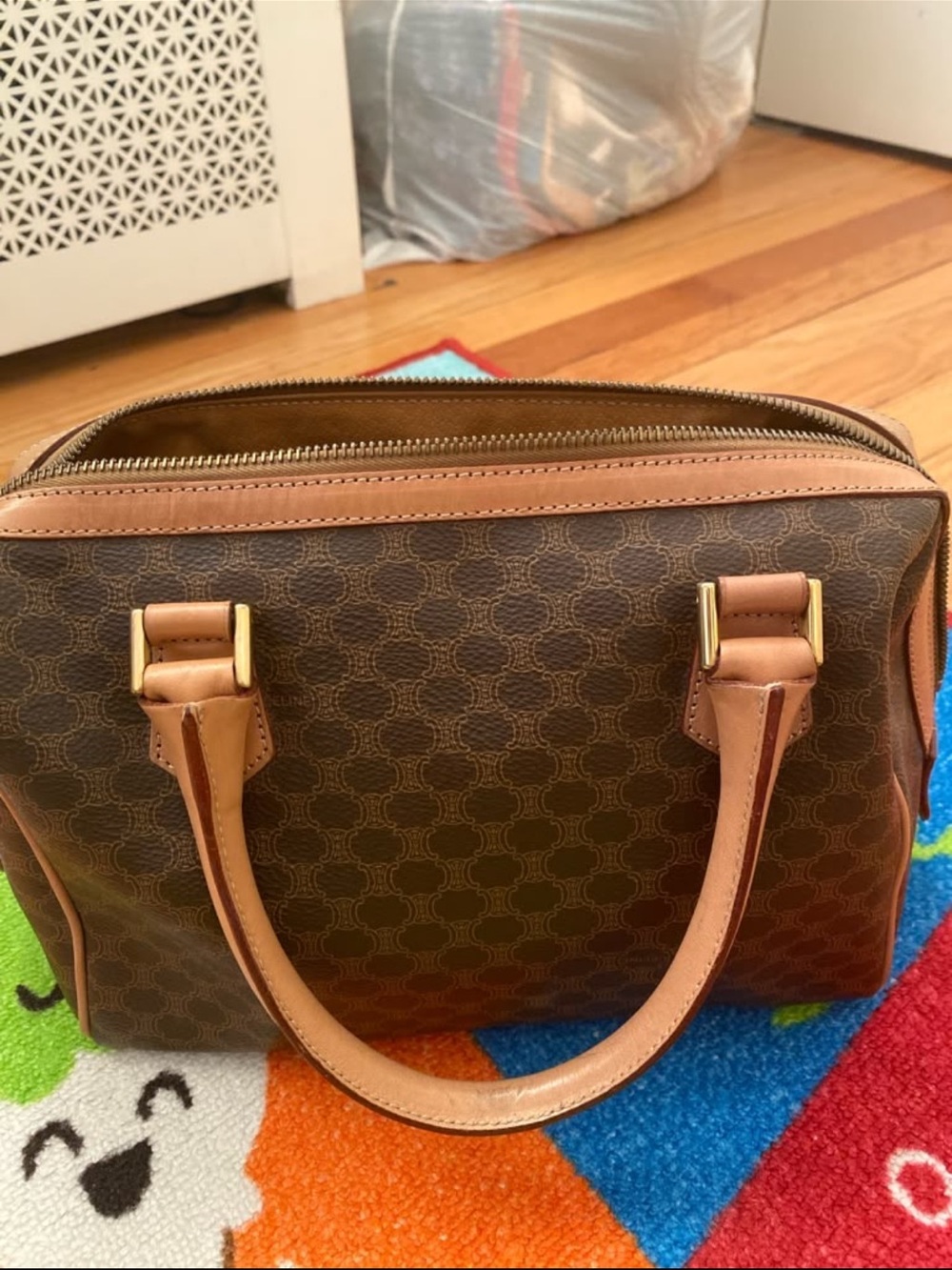 Celine Brown Monogram Mini Satchel with Tan Trim